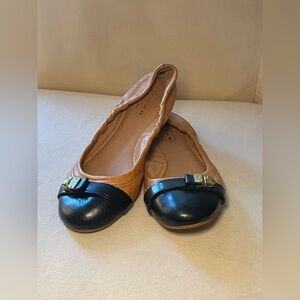 Coach Delphine Flats Tan and Black Flats with side Buckle Detail